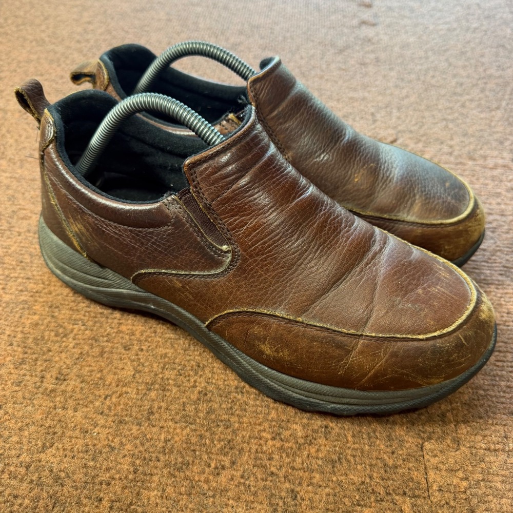 LL Bean Mens Comfort Mocs Brown Leather Slip On Loafers 9.5 Wide 257064 C+ shoes